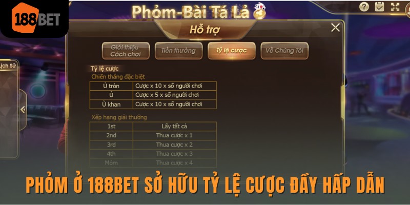 Phỏm ở 188bet sở hữu tỷ lệ cược đầy hấp dẫn